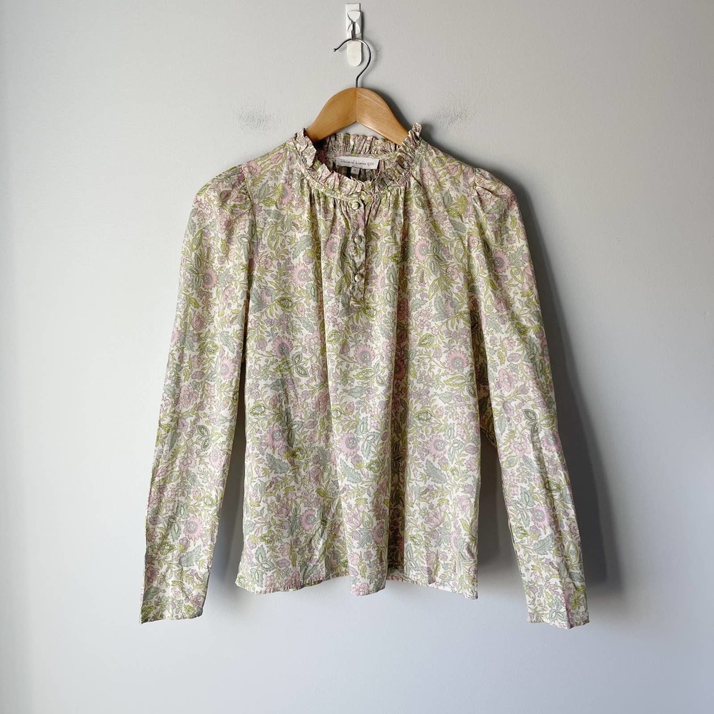 House of Harlow Women's Floral Ruffle Neck Josepha Pink Blouse Size Small